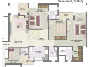 Kensington Boulevard Type 2 3Bhk +S 1850 Sq.ft